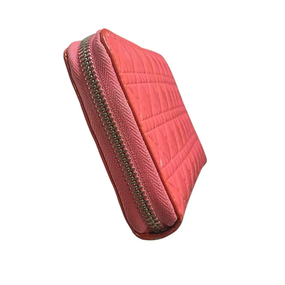 Dior Pink Patent Leather Cannage Quilted Zip Around Wallet 2016